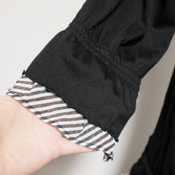 Black Babydoll Top w/ Striped Sheer Ruffle Trim 🐈‍⬛ JAPANESE BRAND - Picture 7 of 10